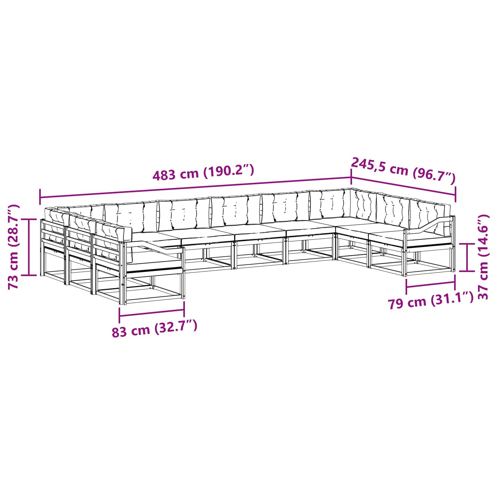 Set vanjskih sofa s jastukom 10 pcs Bijela i krem