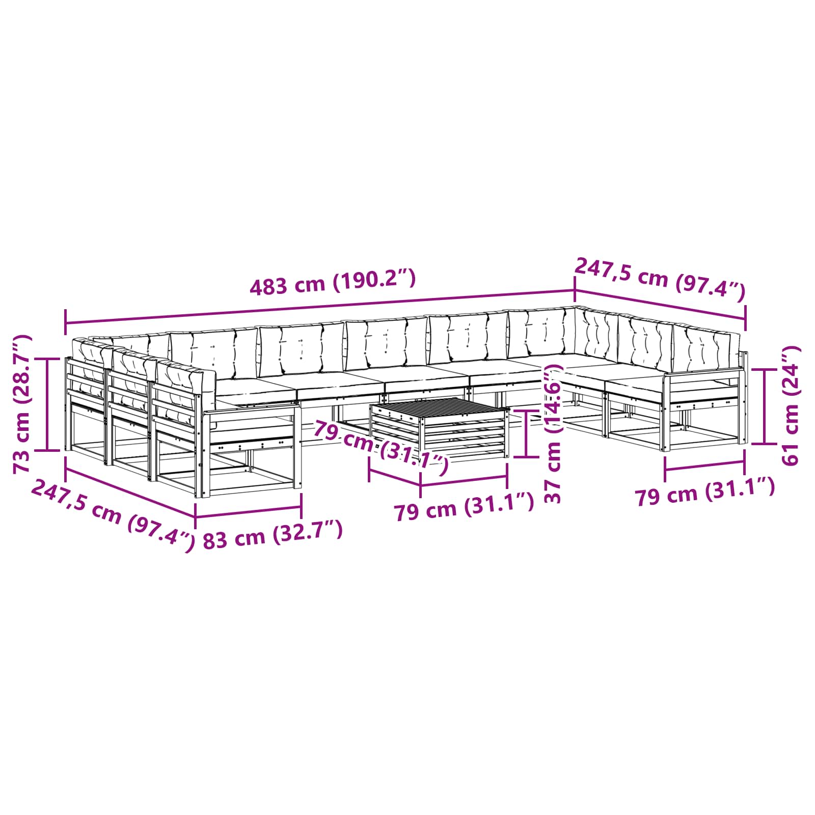Set vanjskih sofa s jastukom 11 pcs Bijela i bež