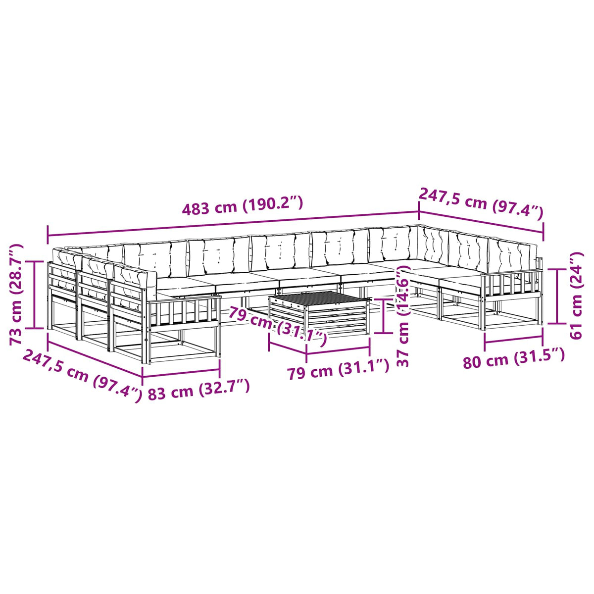 Set vanjskih sofa 11 kom. Bijela i svjetlosiva