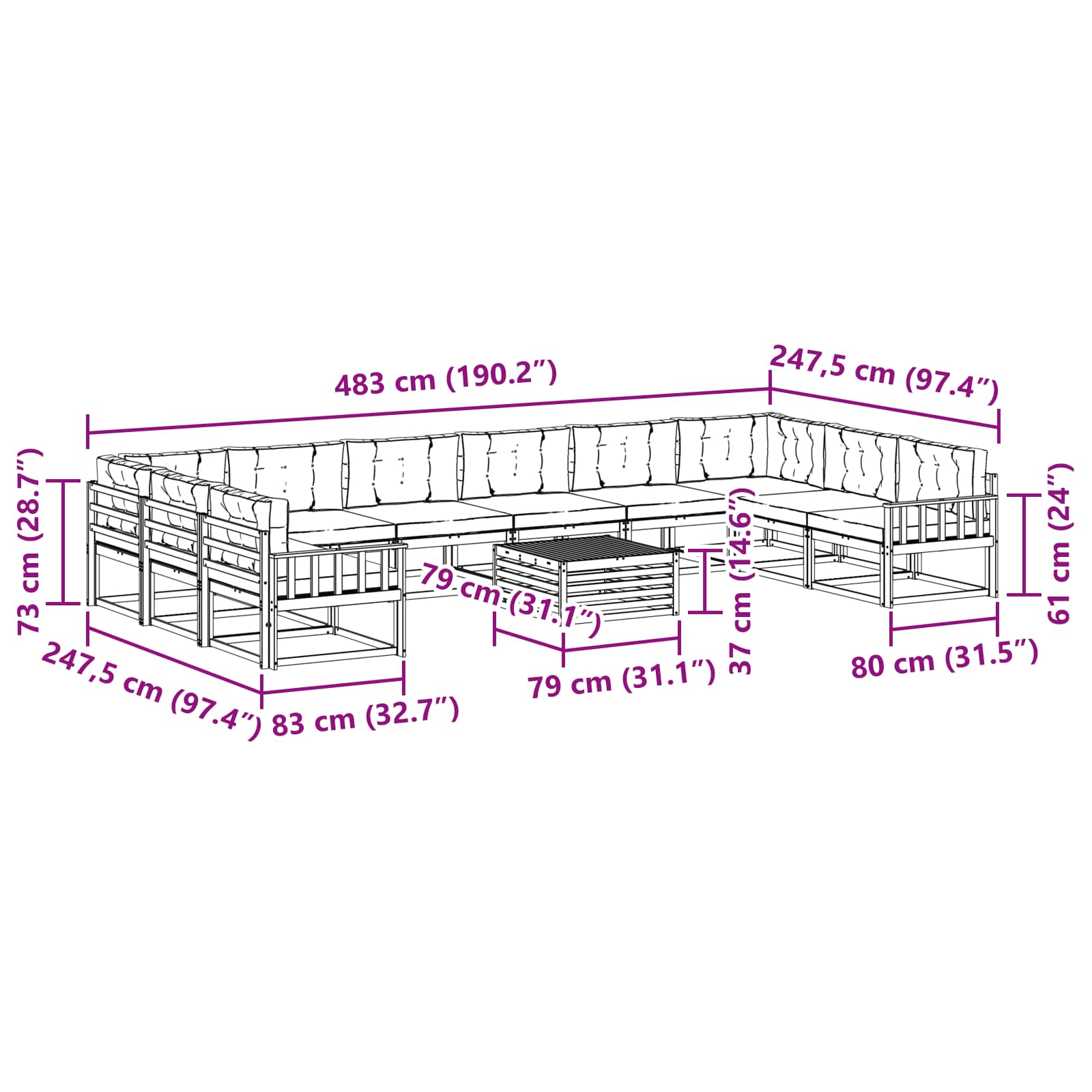 Set vanjskih sofa s jastukom 11 pcs Bijela i antracit