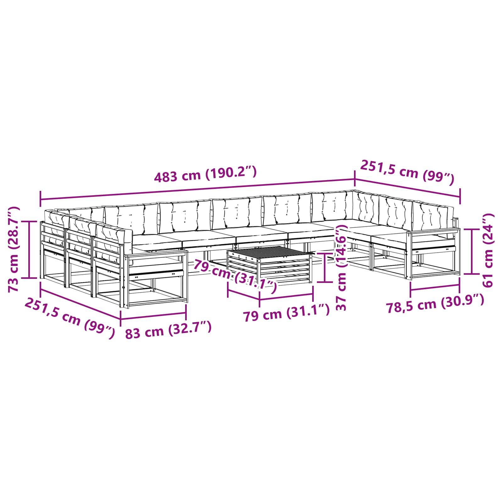 Set vanjskih sofa s jastukom 11 pcs Bijela i antracit