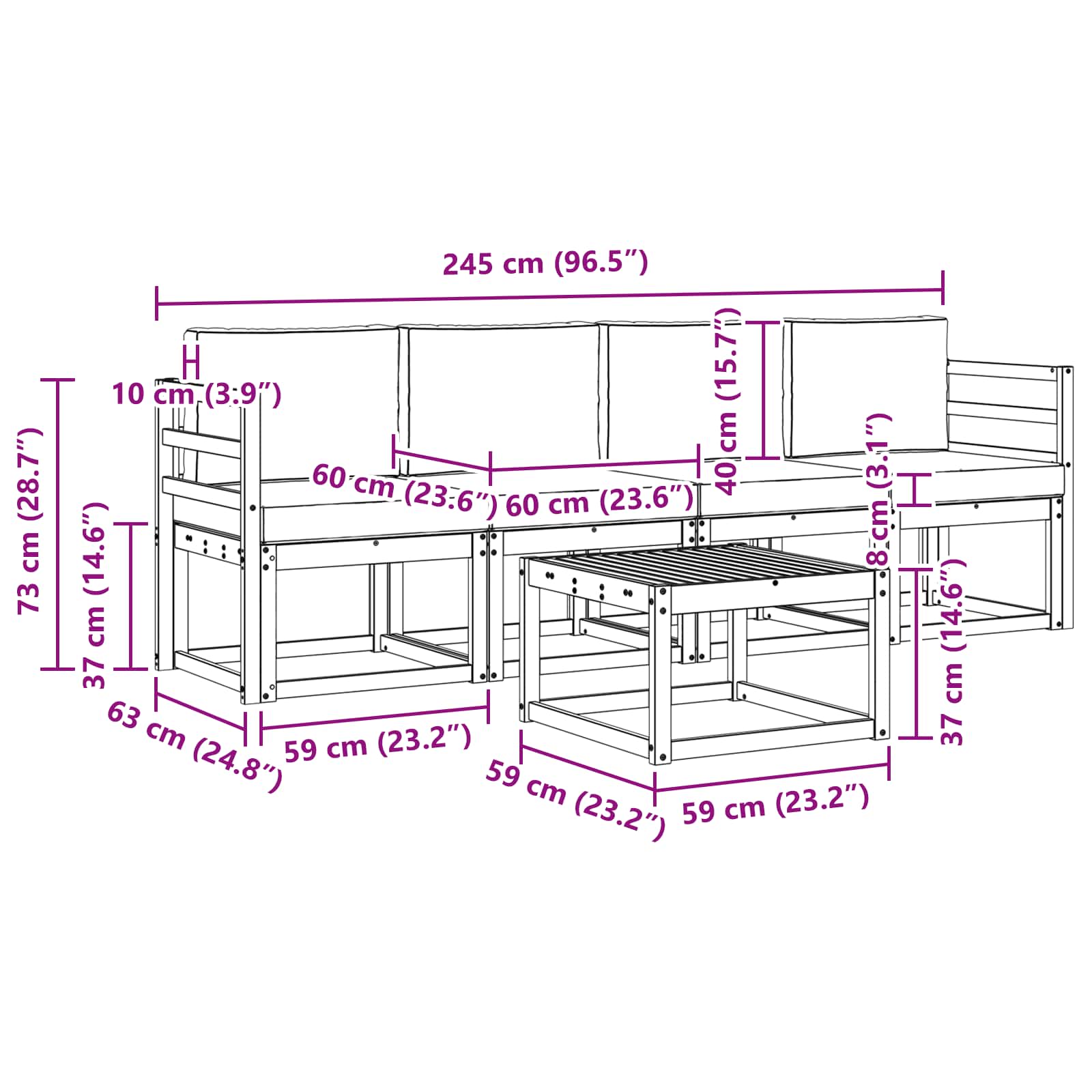 Set vanjskih sofa 5 pcs Bijela i svjetlosiva 59 x 59 x 37 cm