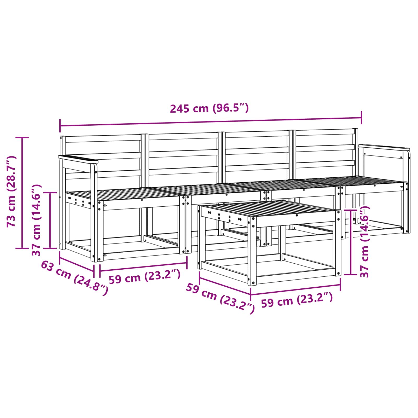 Set vanjskih sofa 5 pcs Bijela 59 x 59 x 37 cm