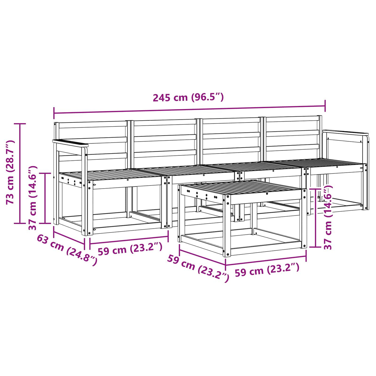 Set vanjskih sofa 5 kom. Bijela Čvrsto drvo akacije