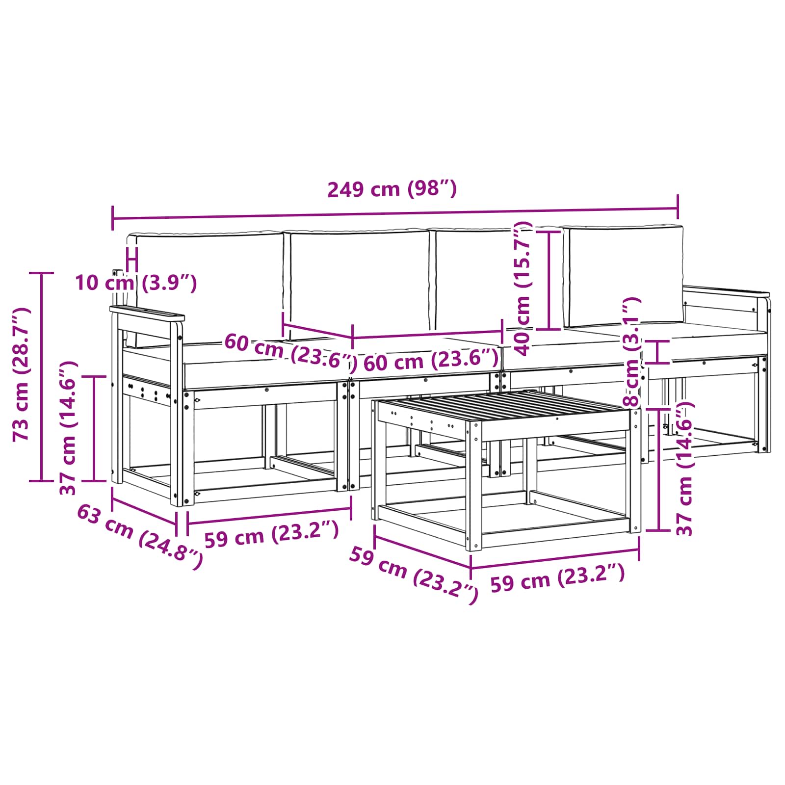 Set vanjskih sofa 5 pcs Bijela i svjetlosiva 59 x 59 x 37 cm
