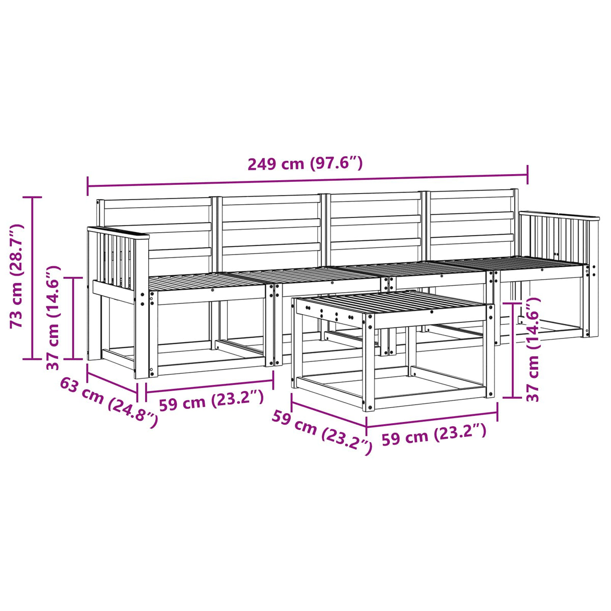 Set vanjskih sofa 5 kom. Bijela Čvrsto drvo akacije