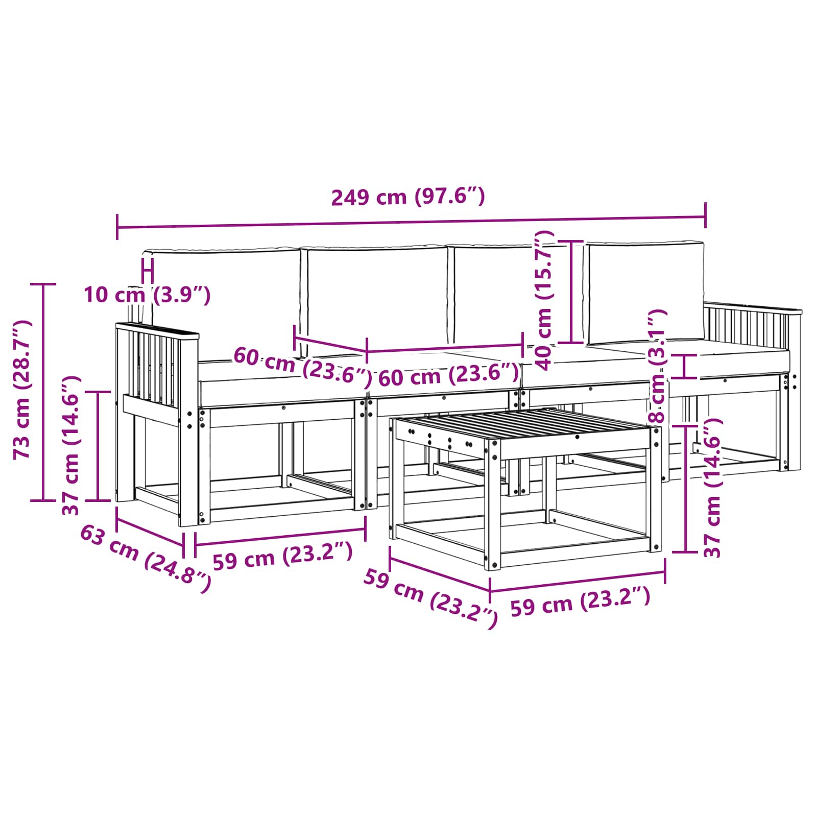 Set vanjskih sofa s jastukom 5 pcs Bijela i bež