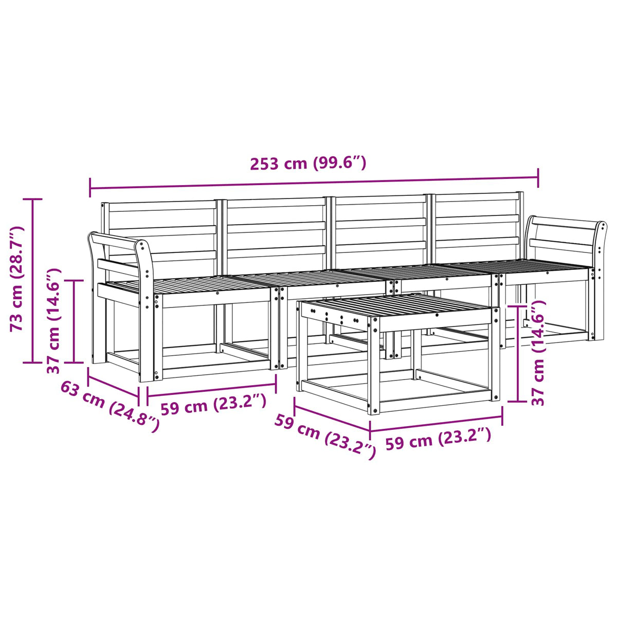 Set vanjskih sofa 5 kom. Bijela Čvrsto drvo akacije