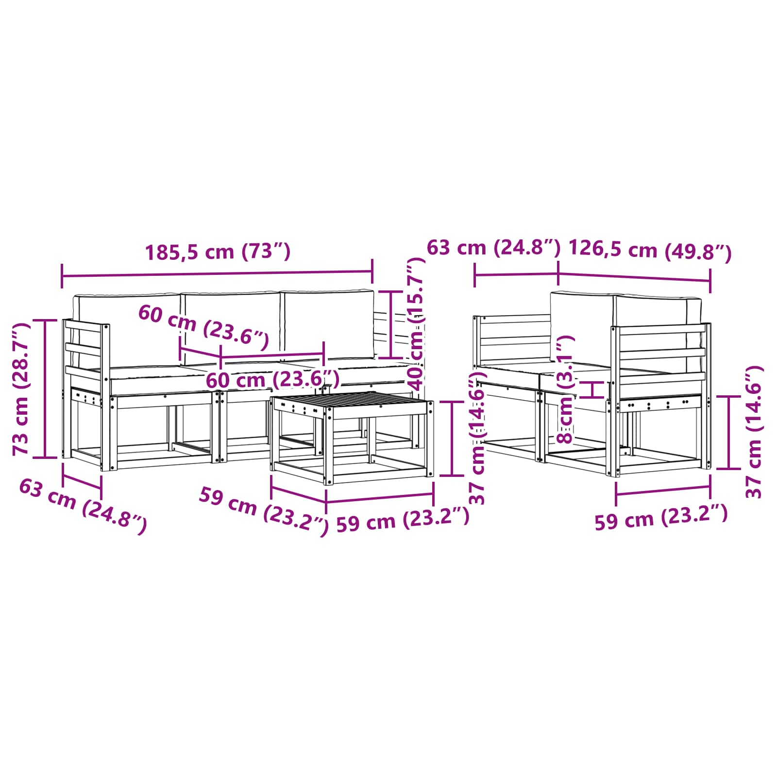 Set vanjskih sofa 6 pcs