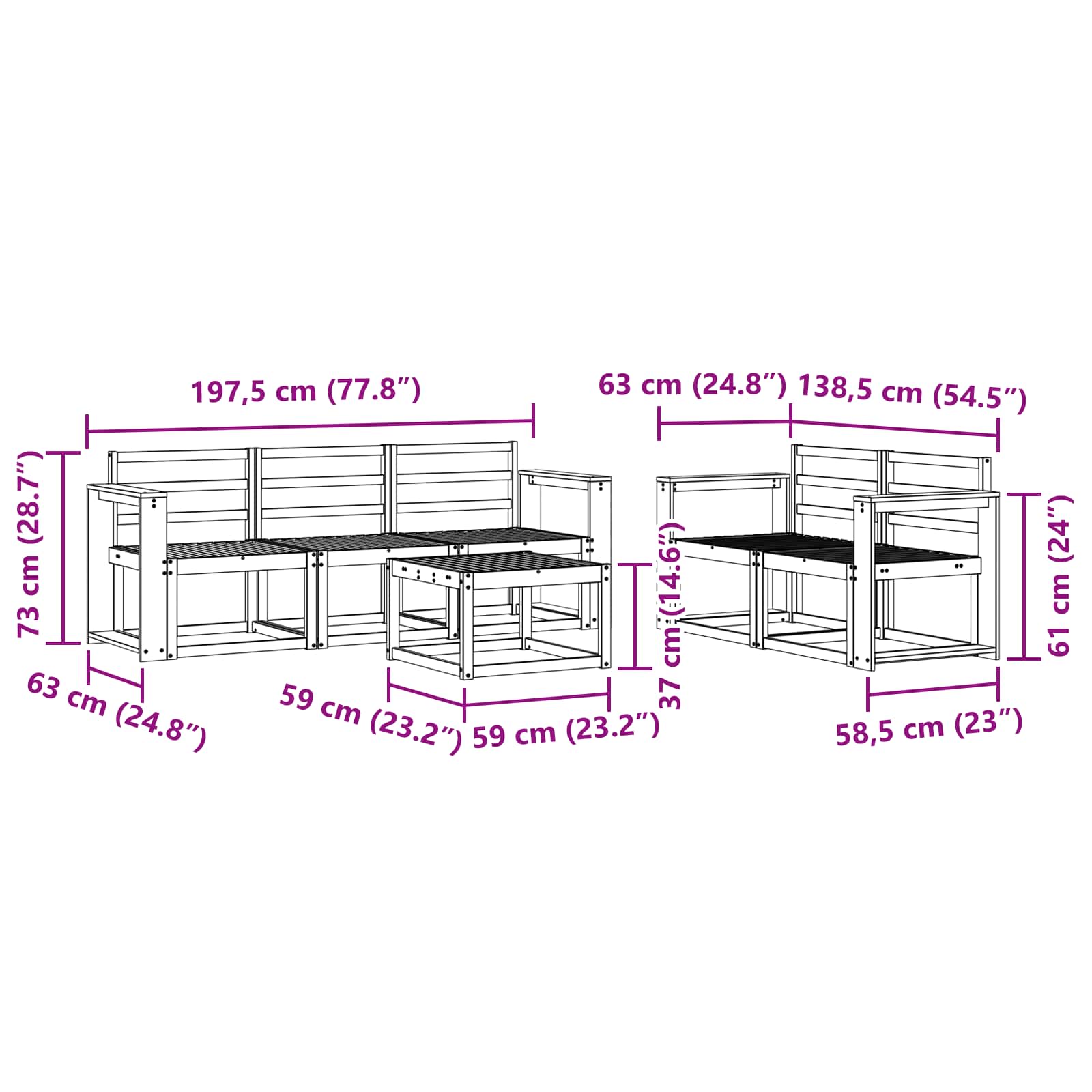 Set vanjskih sofa 6 pcs Bijela 59 x 59 x 37 cm