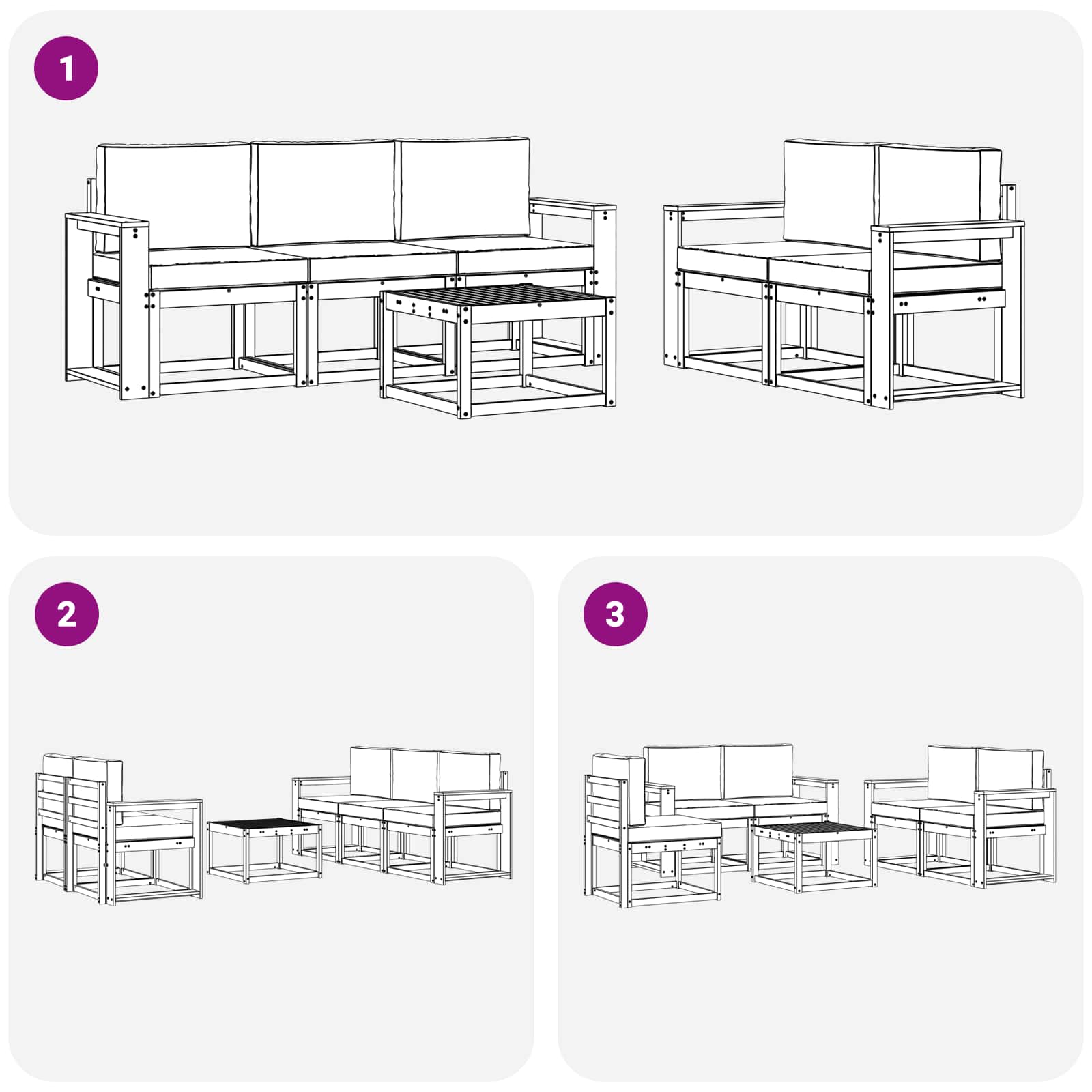 Set vanjskih sofa 6 pcs Bijela i svjetlosiva 59 x 59 x 37 cm