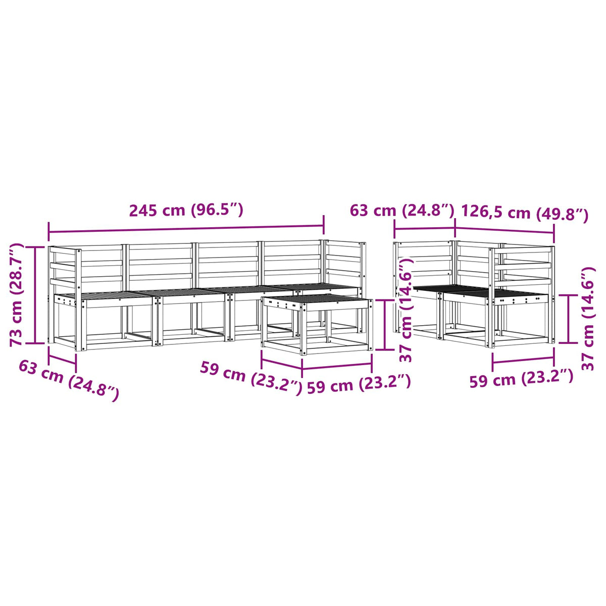 Set vanjskih sofa 7 pcs Bijela 59 x 59 x 37 cm