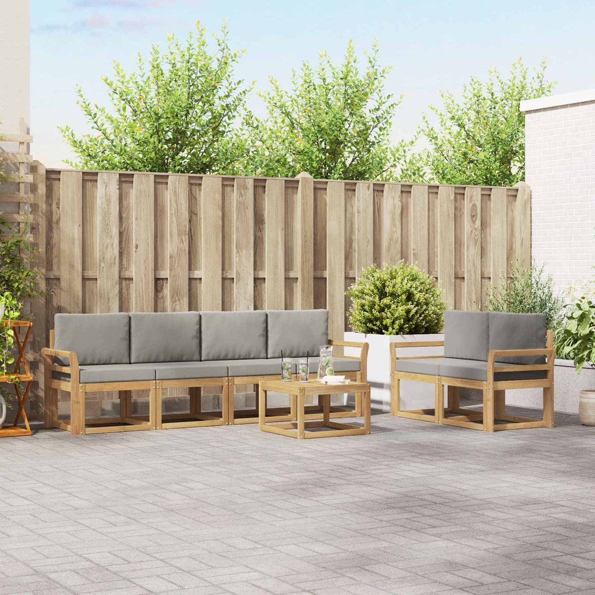 Set vanjskih sofa 7 kom. Bijela i svjetlosiva Poliester Smeđa 59 x 59 x 37 cm