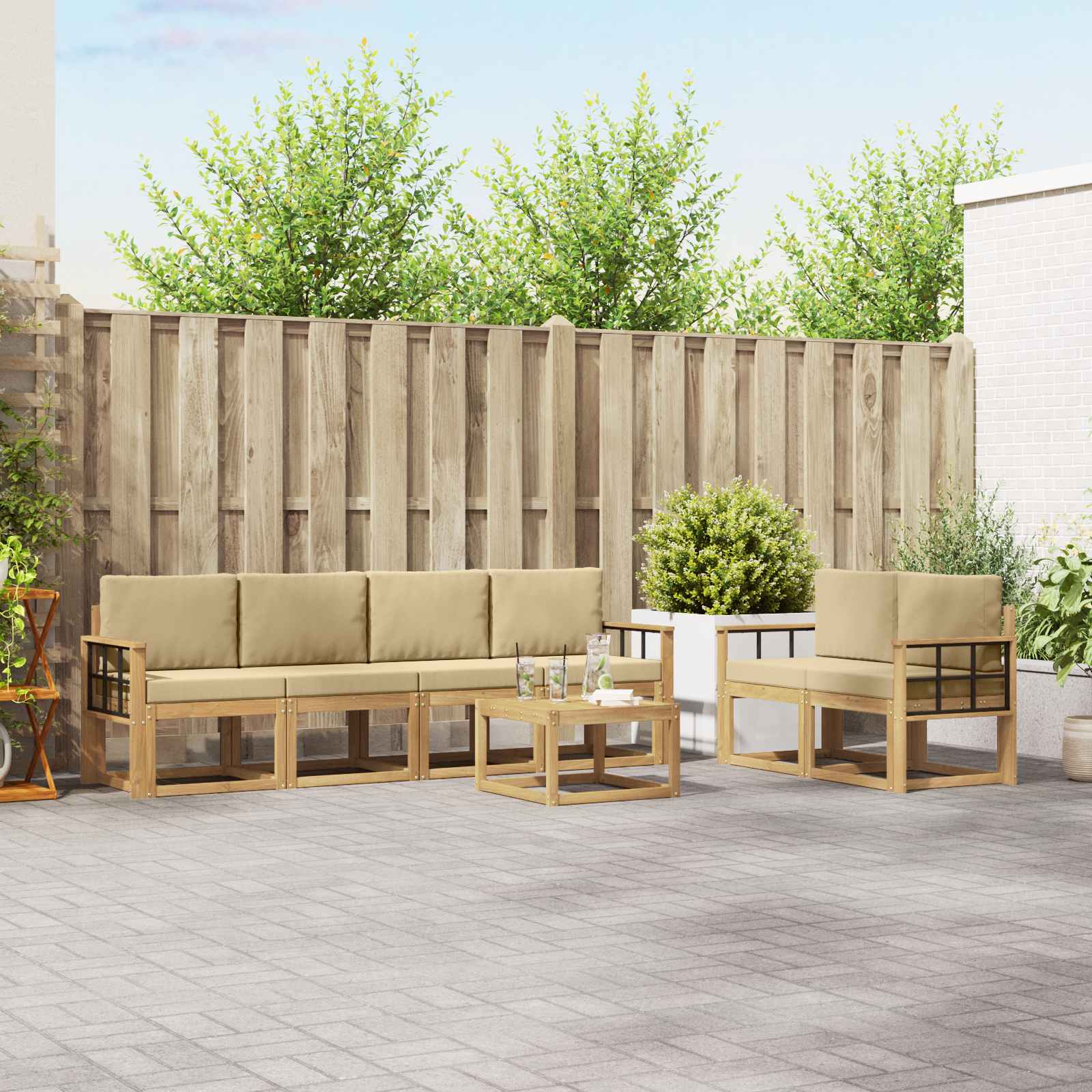 Set vanjskih sofa s jastukom 7 pcs Bijela i bež