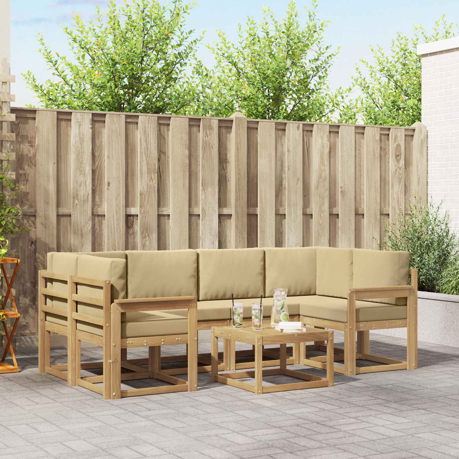 Set vanjskih sofa s jastukom 7 pcs Bijela i bež