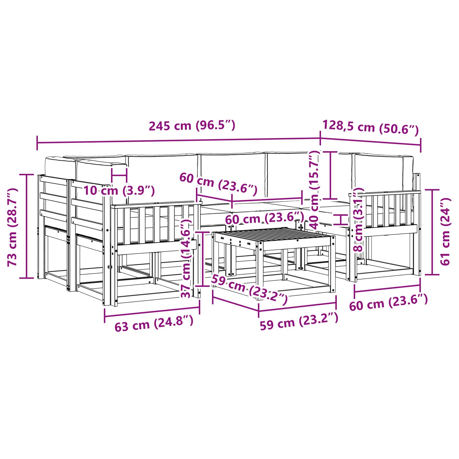Set vanjskih sofa s jastukom 7 pcs Bijela i antracit