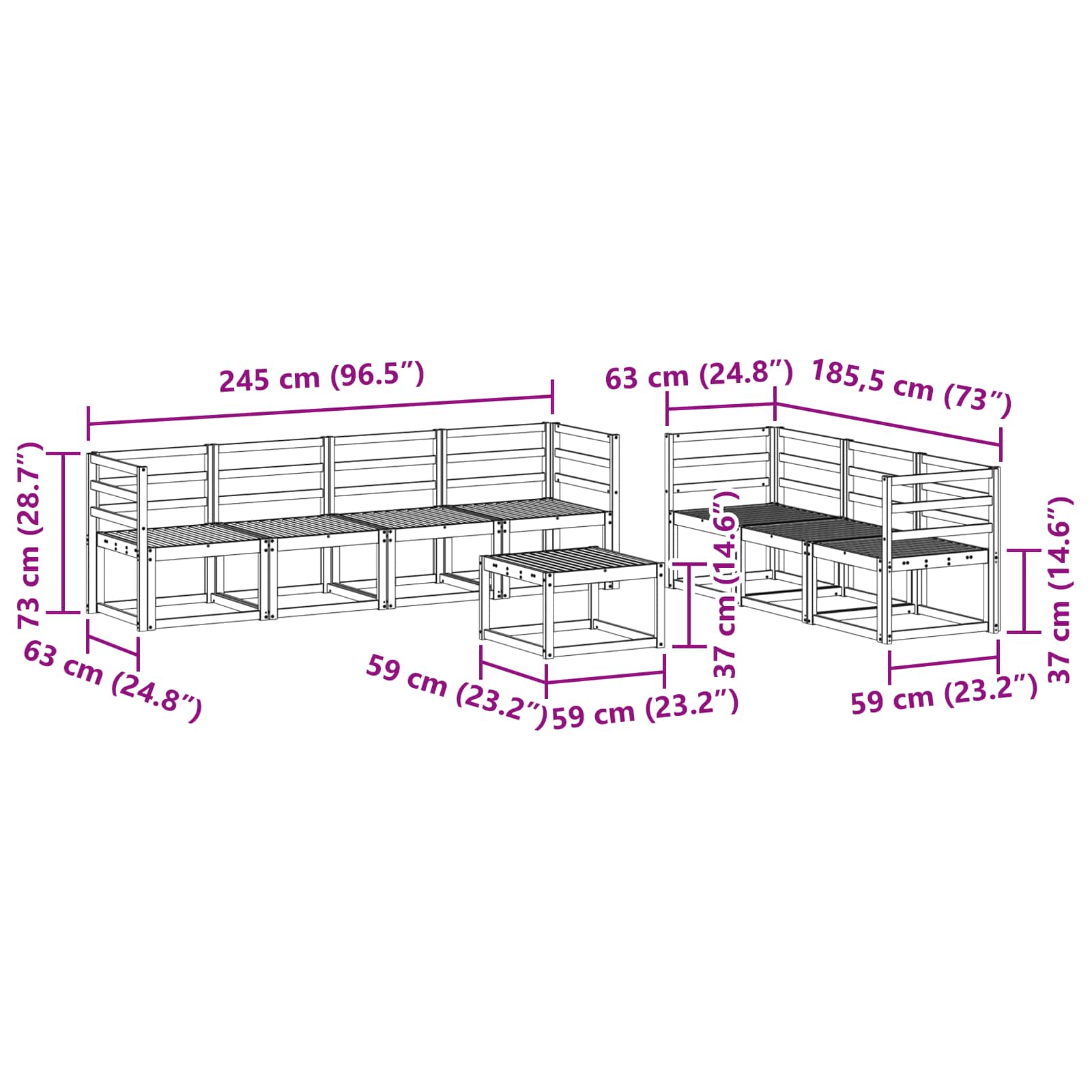 Set vanjskih sofa 8 pcs Bijela 59 x 59 x 37 cm