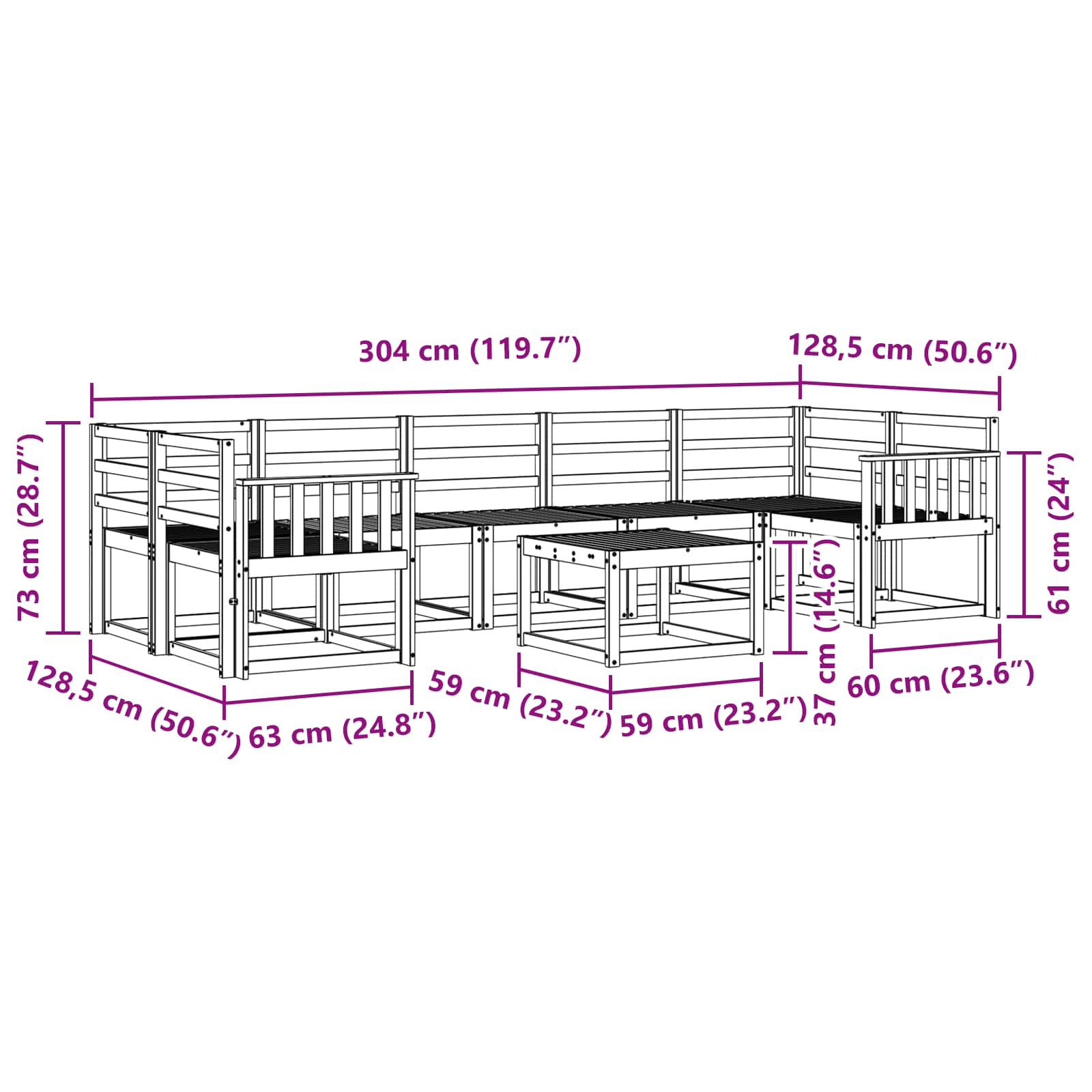 Set vanjskih sofa 8 pcs Bijela 59 x 59 x 37 cm