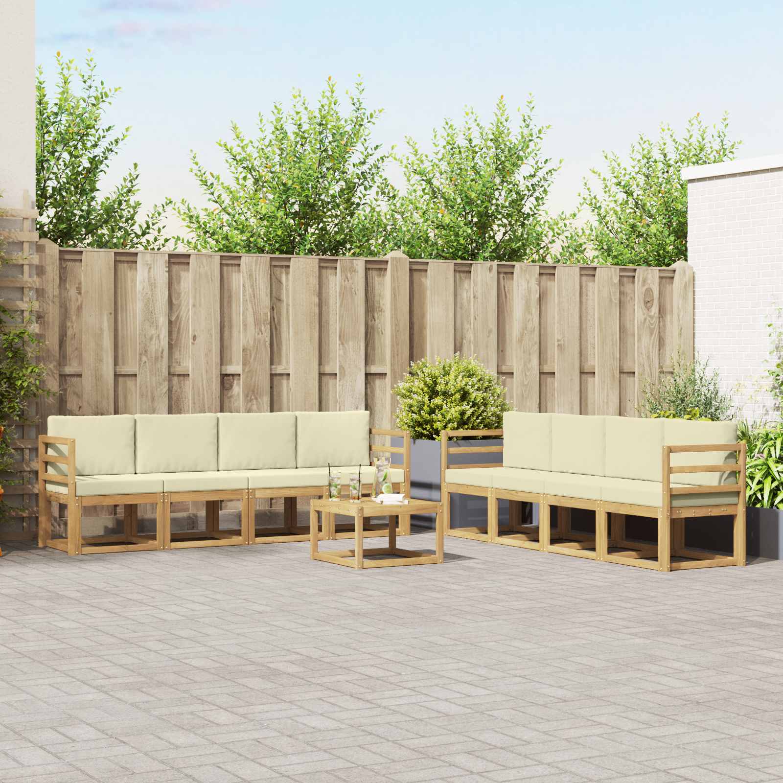 Set vanjskih sofa s jastukom 9 pcs Bijela i krem