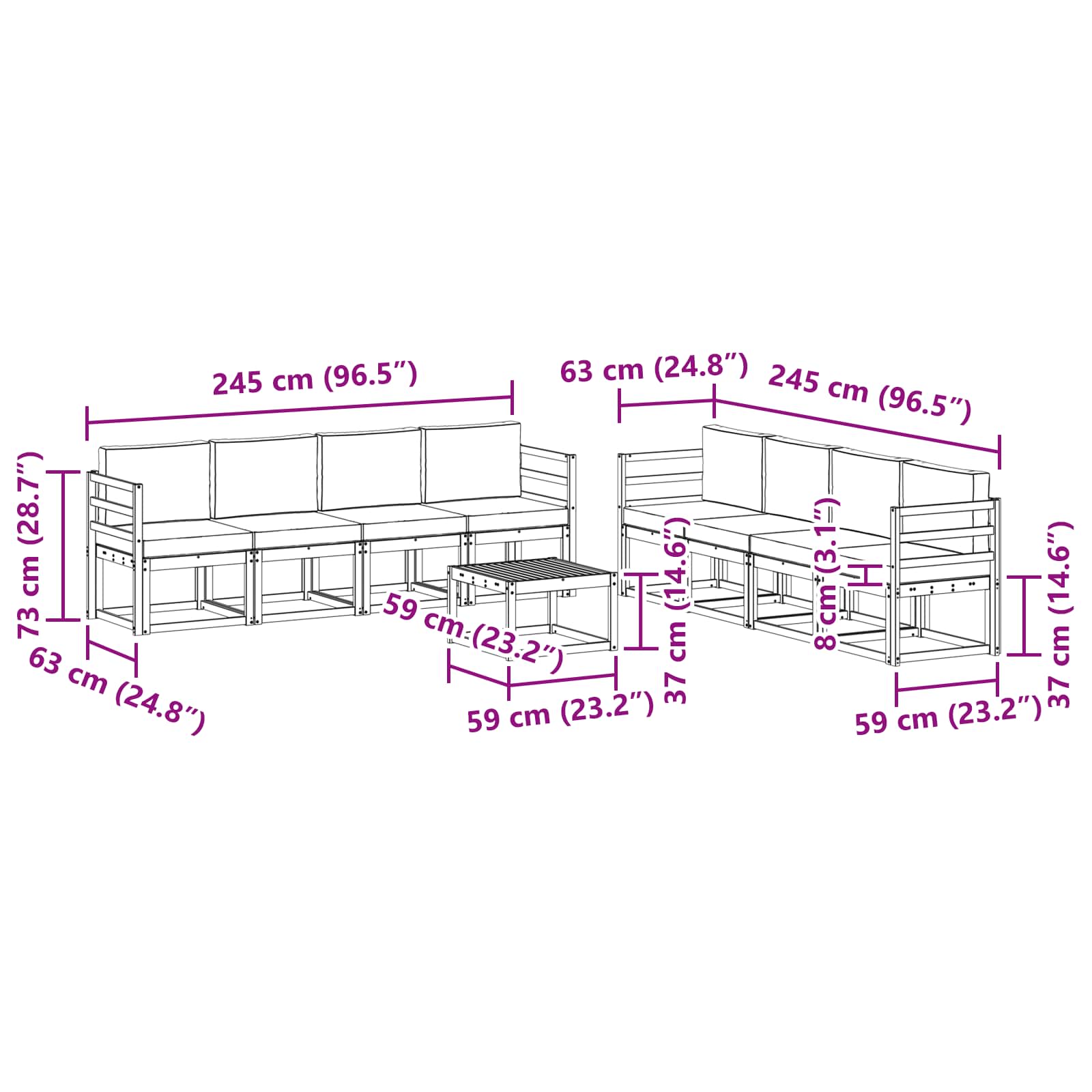 Set vanjskih sofa s jastukom 9 pcs Bijela i antracit