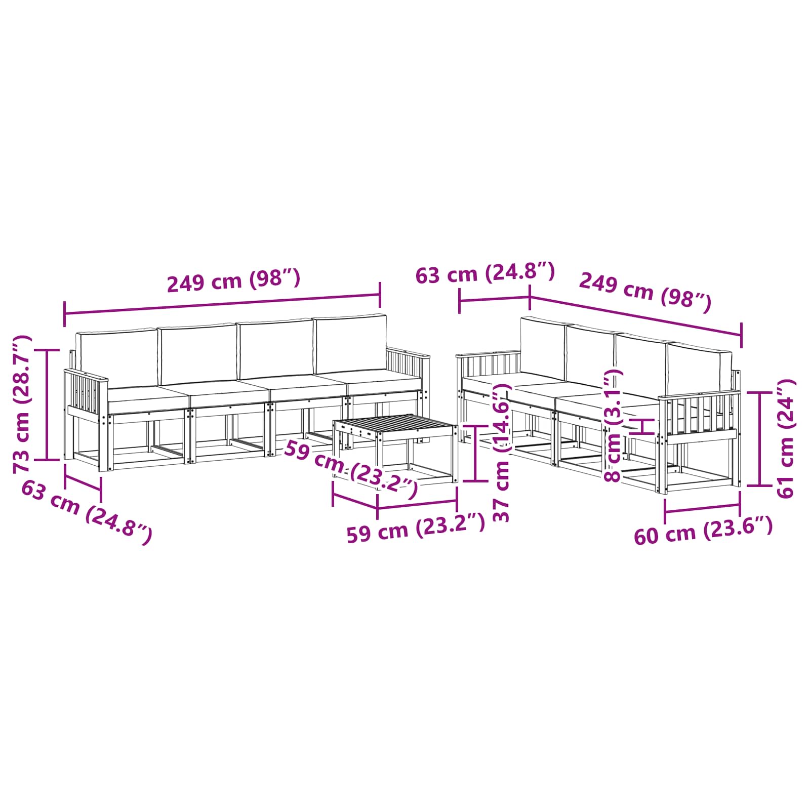 Set vanjskih sofa s jastukom 9 pcs Bijela i bež