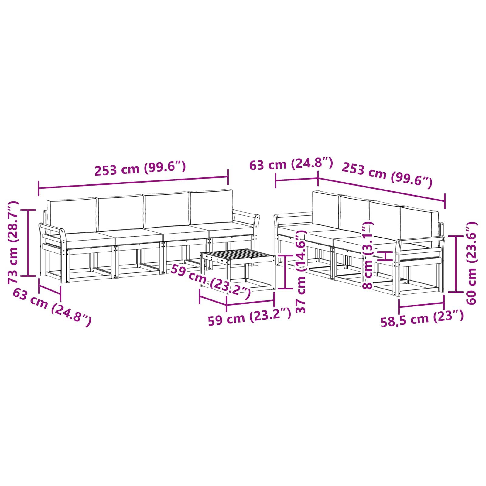 Set vanjskih sofa 9 kom. Bijela i svjetlosiva Poliester