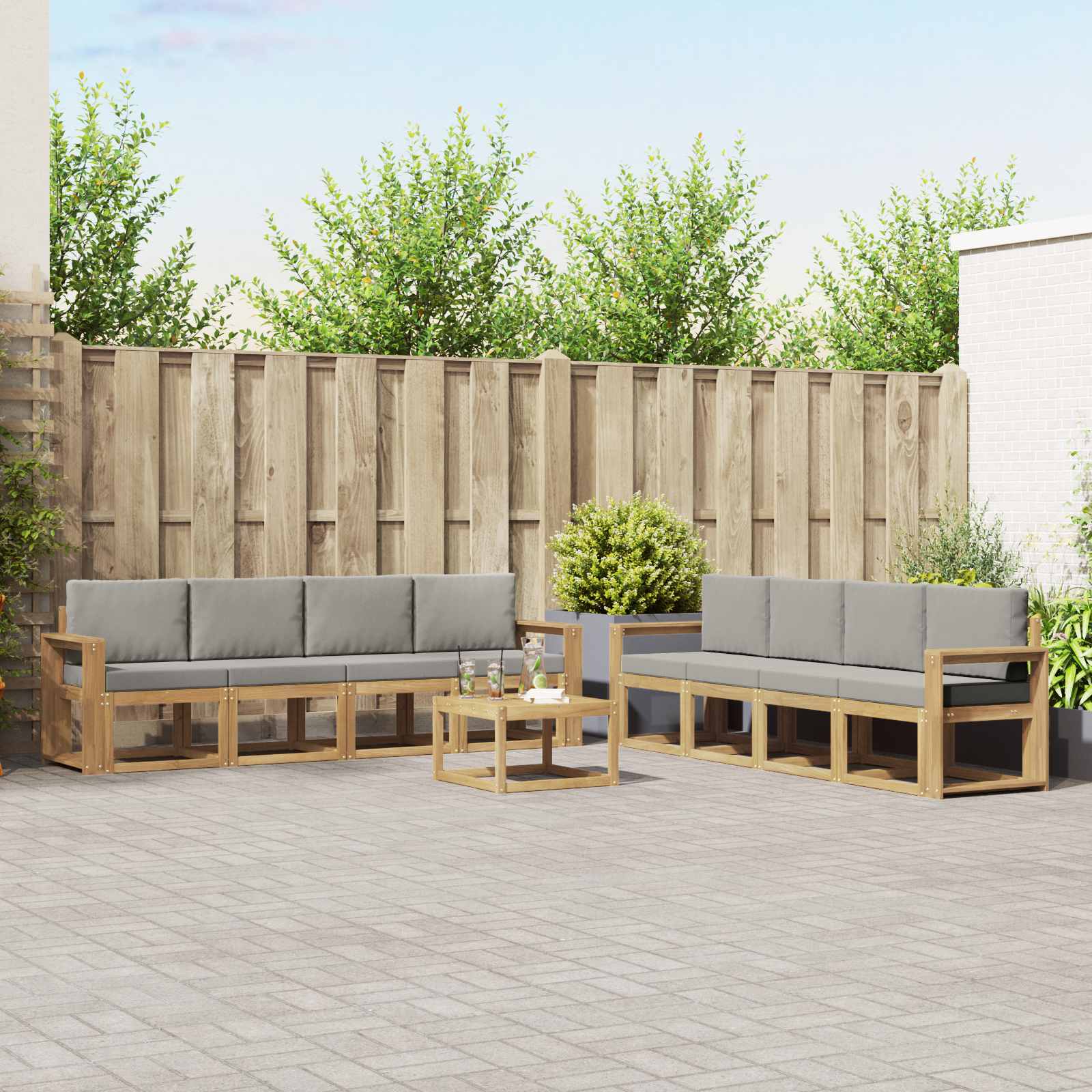 Set vanjskih sofa 9 kom. Bijela i svjetlosiva Poliester