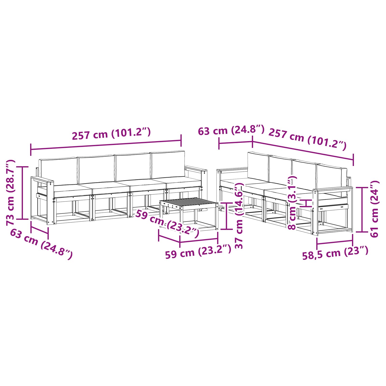Set vanjskih sofa s jastukom 9 pcs Bijela i antracit