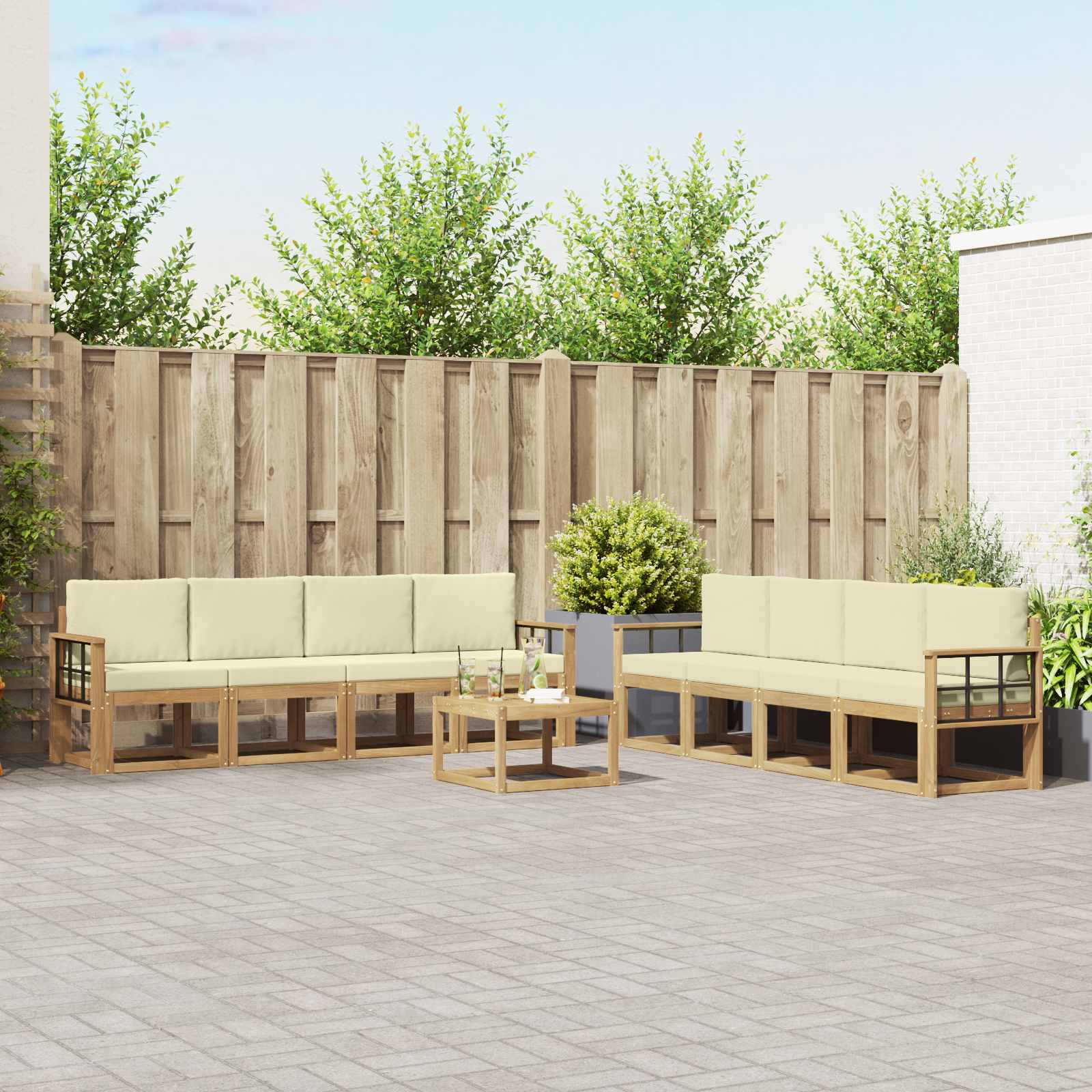 Set vanjskih sofa s jastukom 9 pcs Bijela i krem