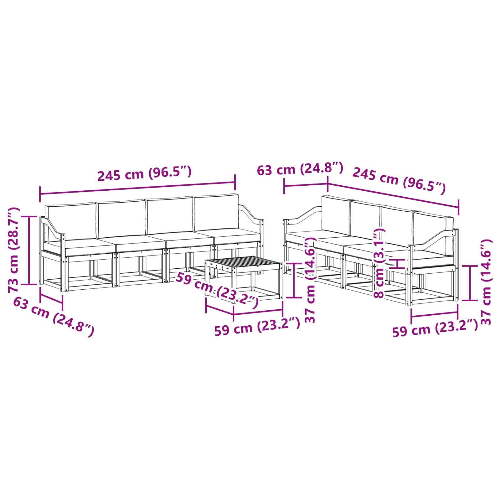 Set vanjskih sofa s jastukom 9 pcs Bijela i antracit