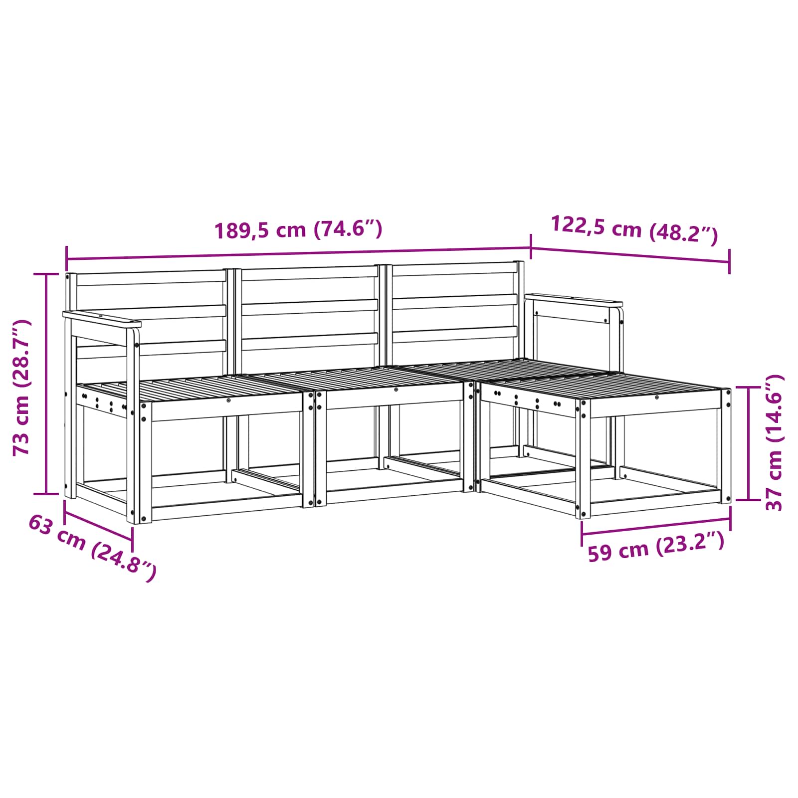 Set vanjskih sofa 4 pcs Bijela 189,5 x 122,5 x 73 cm