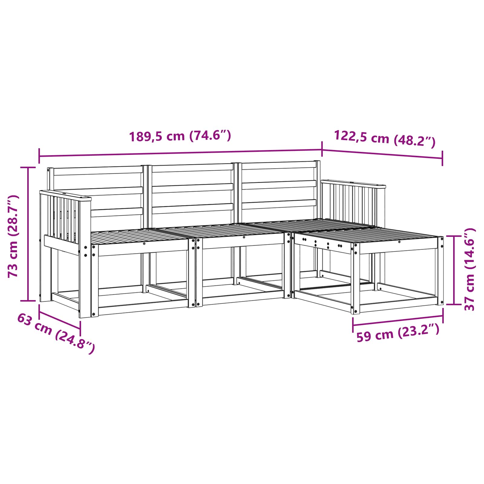 Set vanjskih sofa 4 pcs Bijela 189,5 x 122,5 x 73 cm