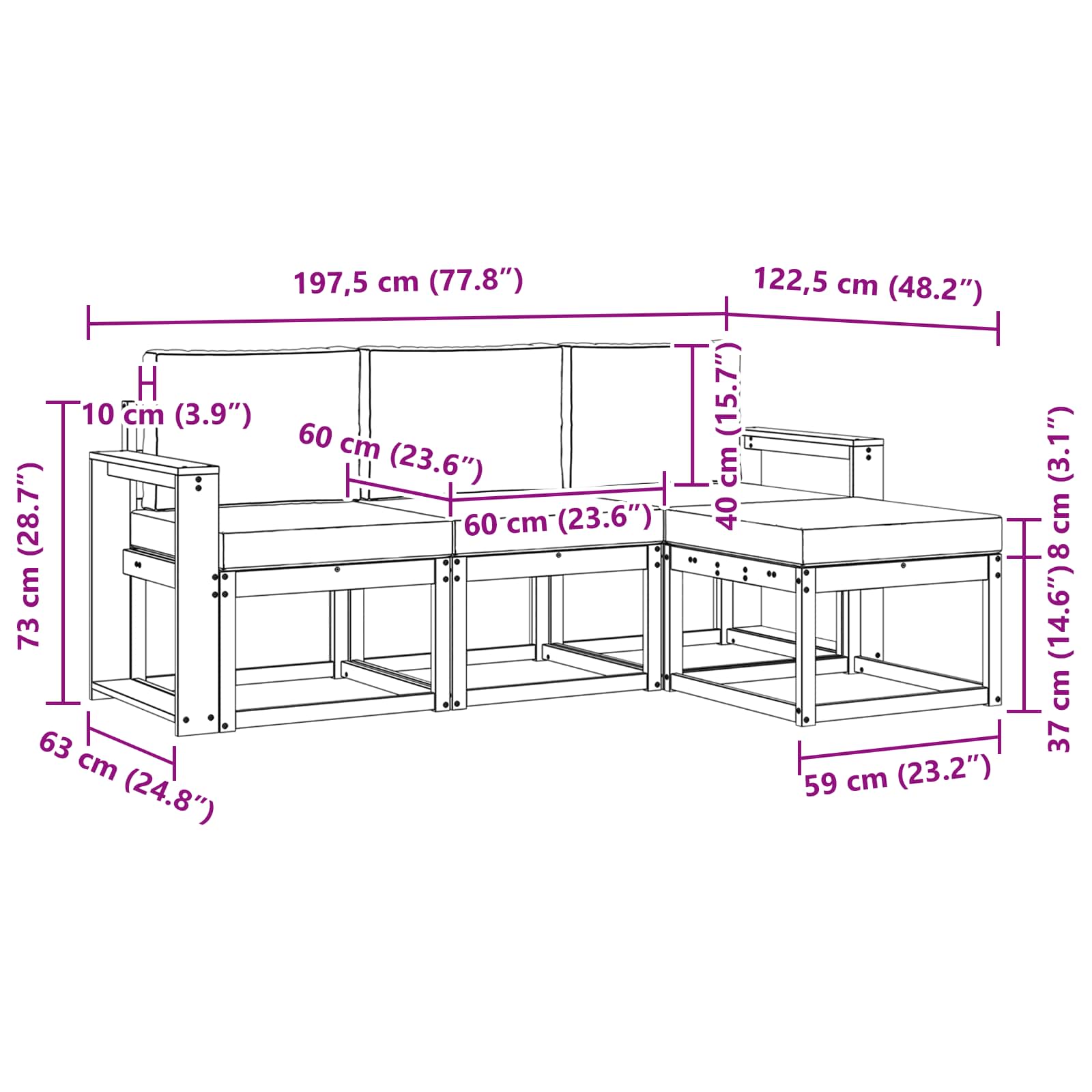 Set vanjskih sofa 4 pcs Bijela i svjetlosiva