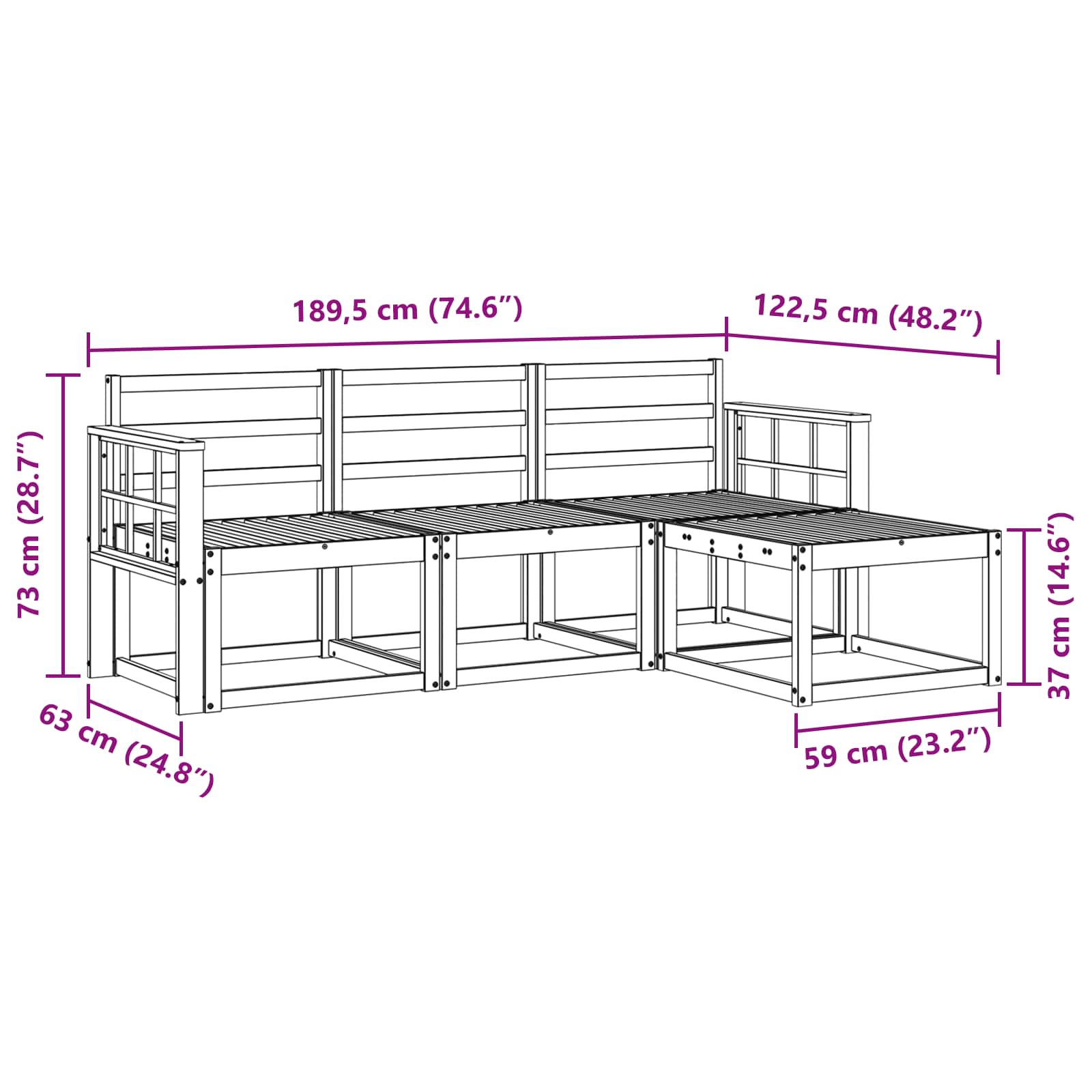 Set vanjskih sofa 4 pcs Bijela 189,5 x 122,5 x 73 cm