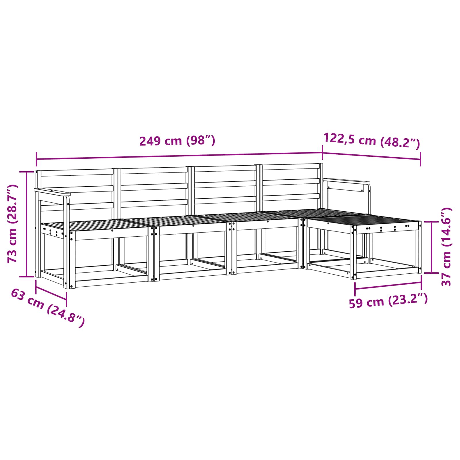 Set vanjskih sofa 5 pcs Bijela 249 x 122,5 x 73 cm
