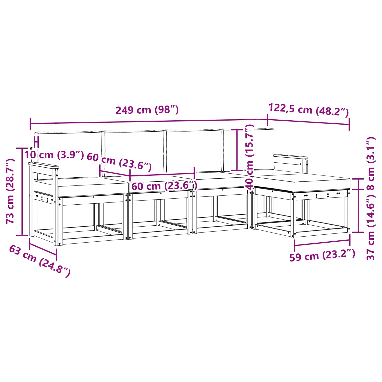 Set vanjskih sofa 5 pcs Bijela i svjetlosiva