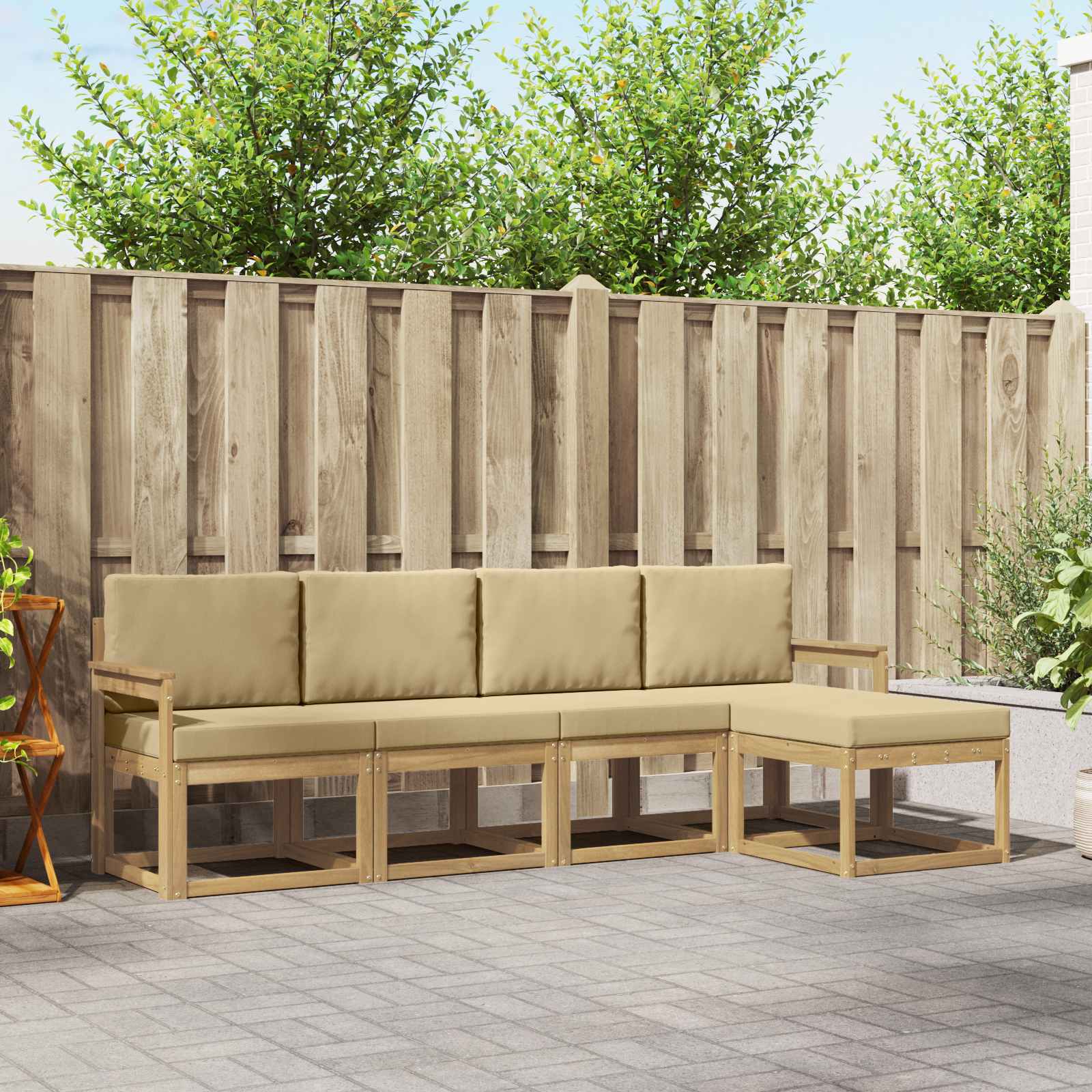 Set vanjskih sofa s jastukom 5 pcs Bijela i bež