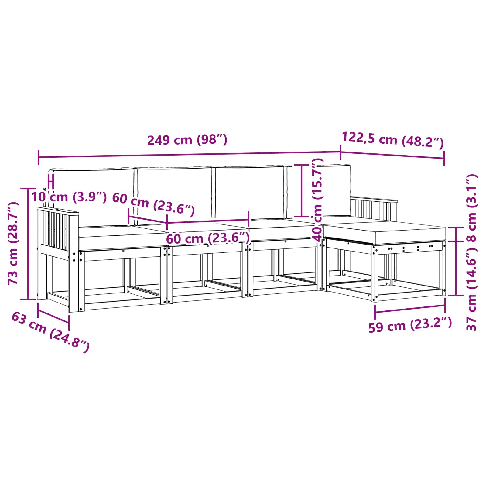 Set vanjskih sofa s jastukom 5 pcs Bijela i bež