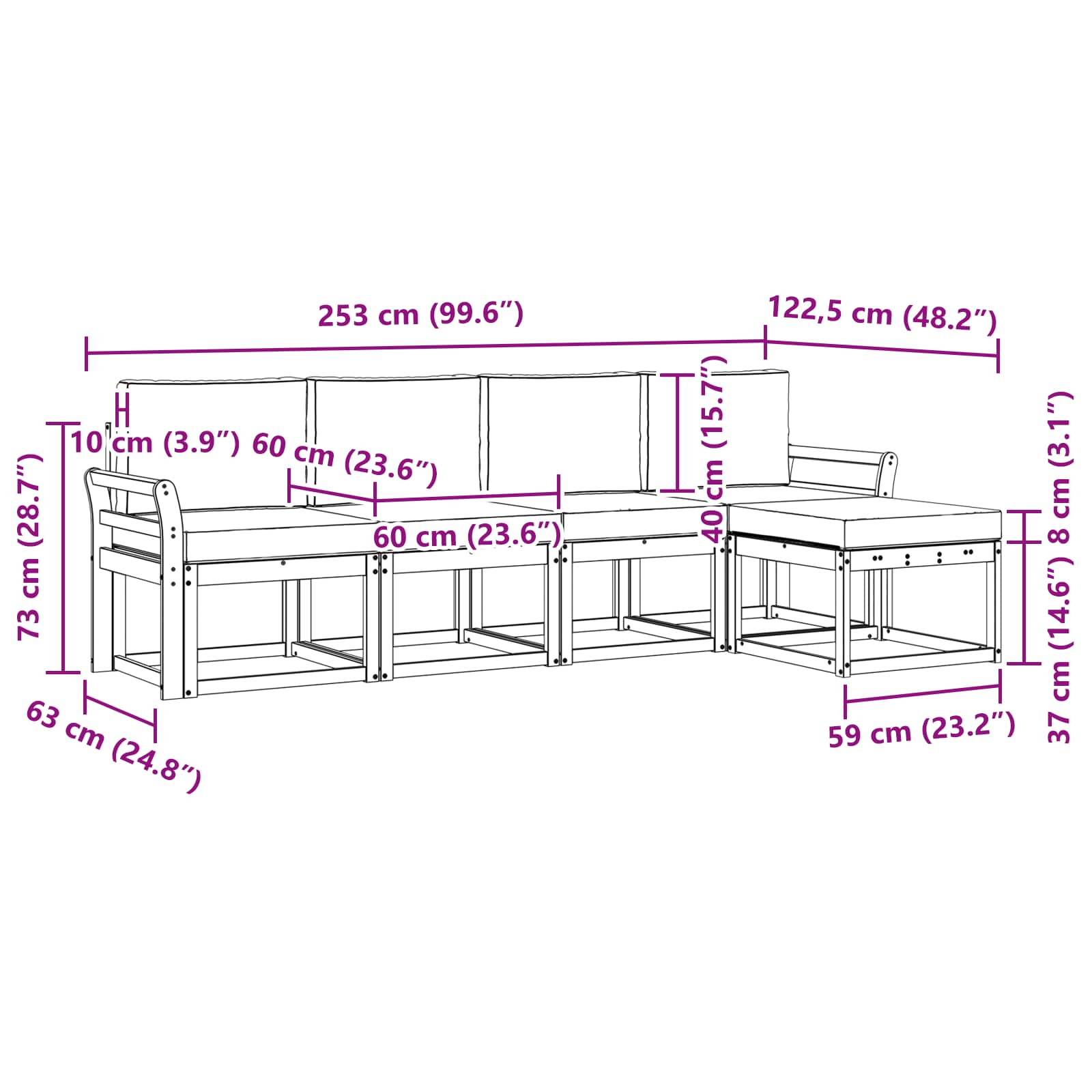Set vanjskih sofa s jastukom 5 pcs Bijela i antracit