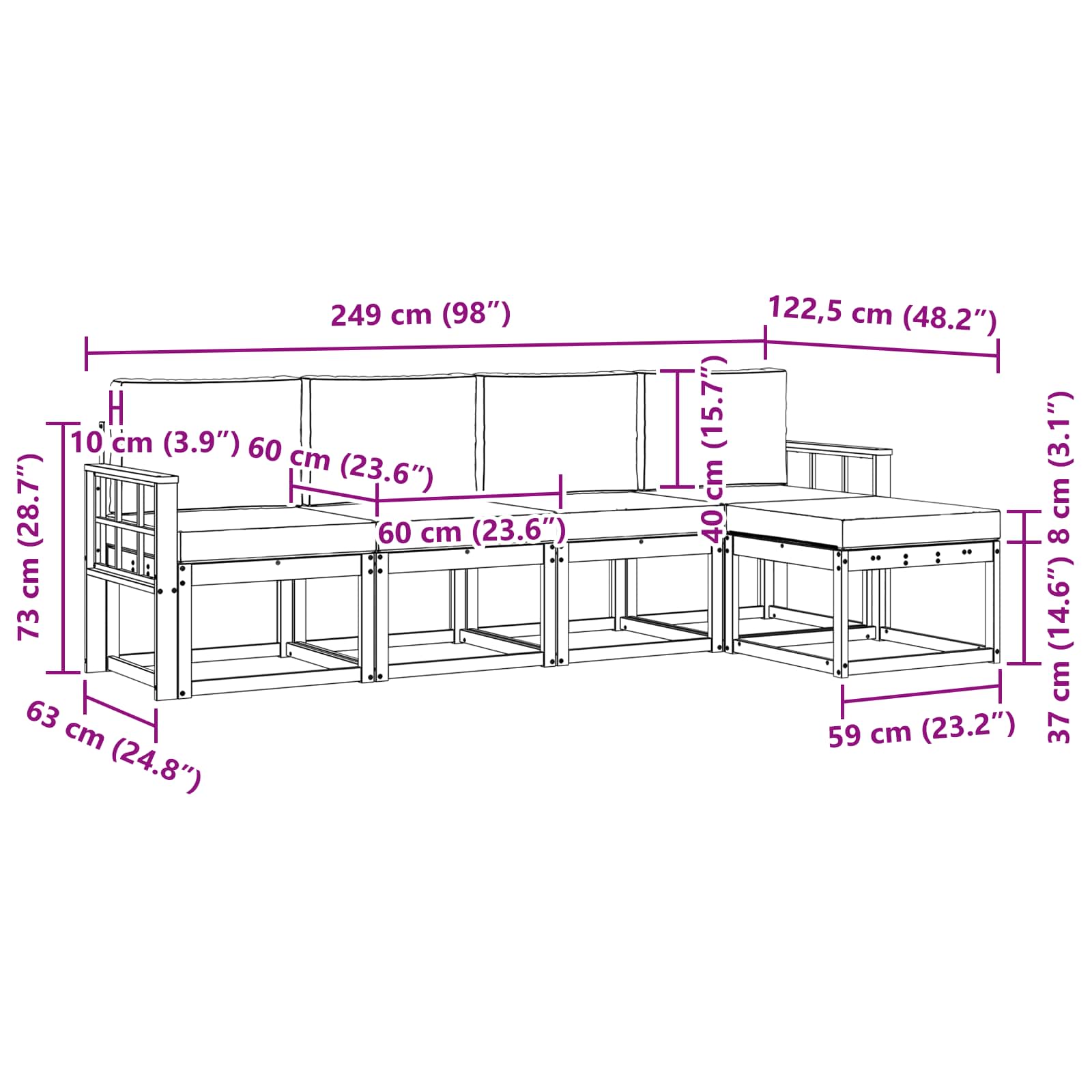 Set vanjskih sofa s jastukom 5 pcs Bijela i antracit