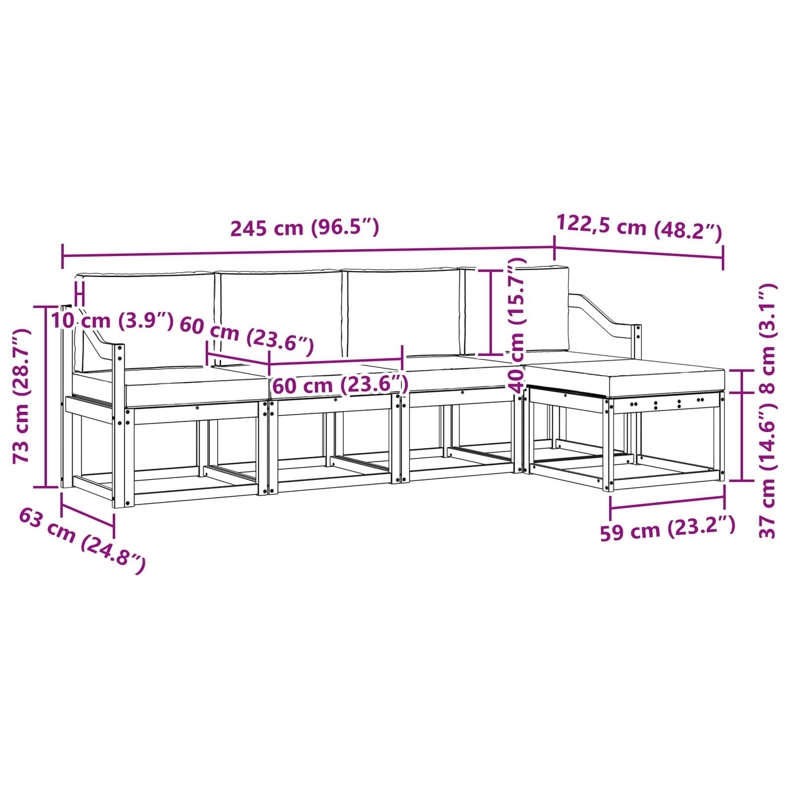 Set vanjskih sofa 5 pcs Bijela i svjetlosiva
