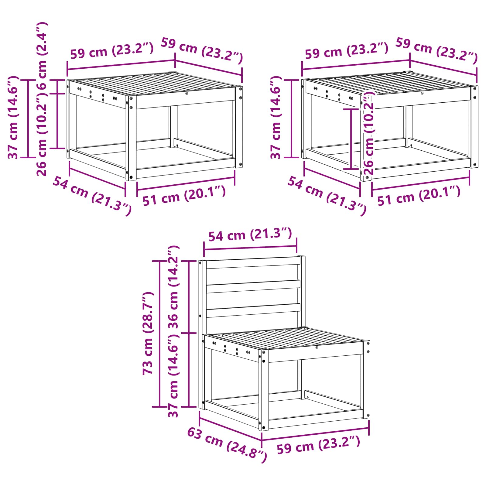 Set vanjskih sofa 6 pcs Bijela 59 x 59 x 37 cm
