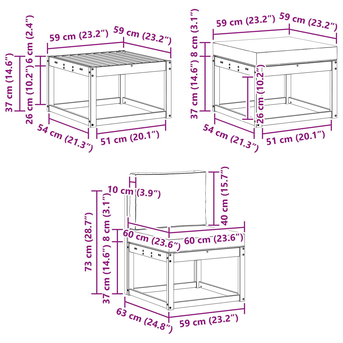 Set vanjskih sofa 6 kom. Bijela i antracit 59 x 59 x 37 cm
