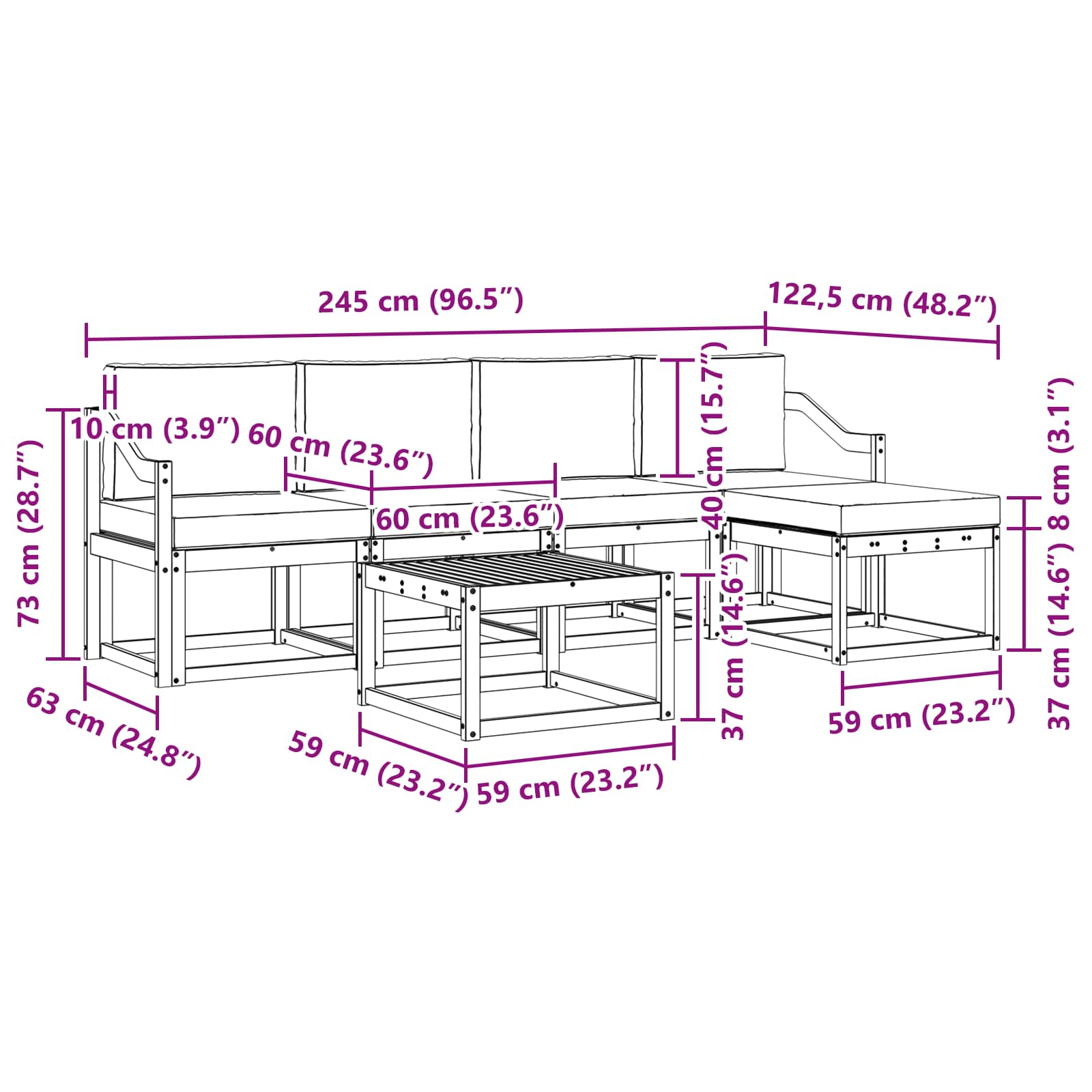 Set vanjskih sofa 6 kom. Bijela i svjetlosiva Poliester