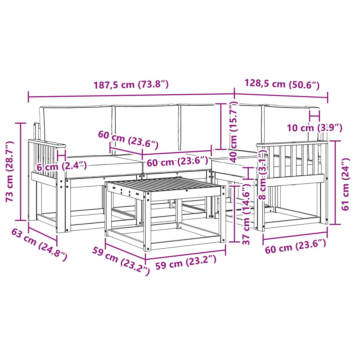 Set vanjskih sofa 5 kom. Bijela i bež