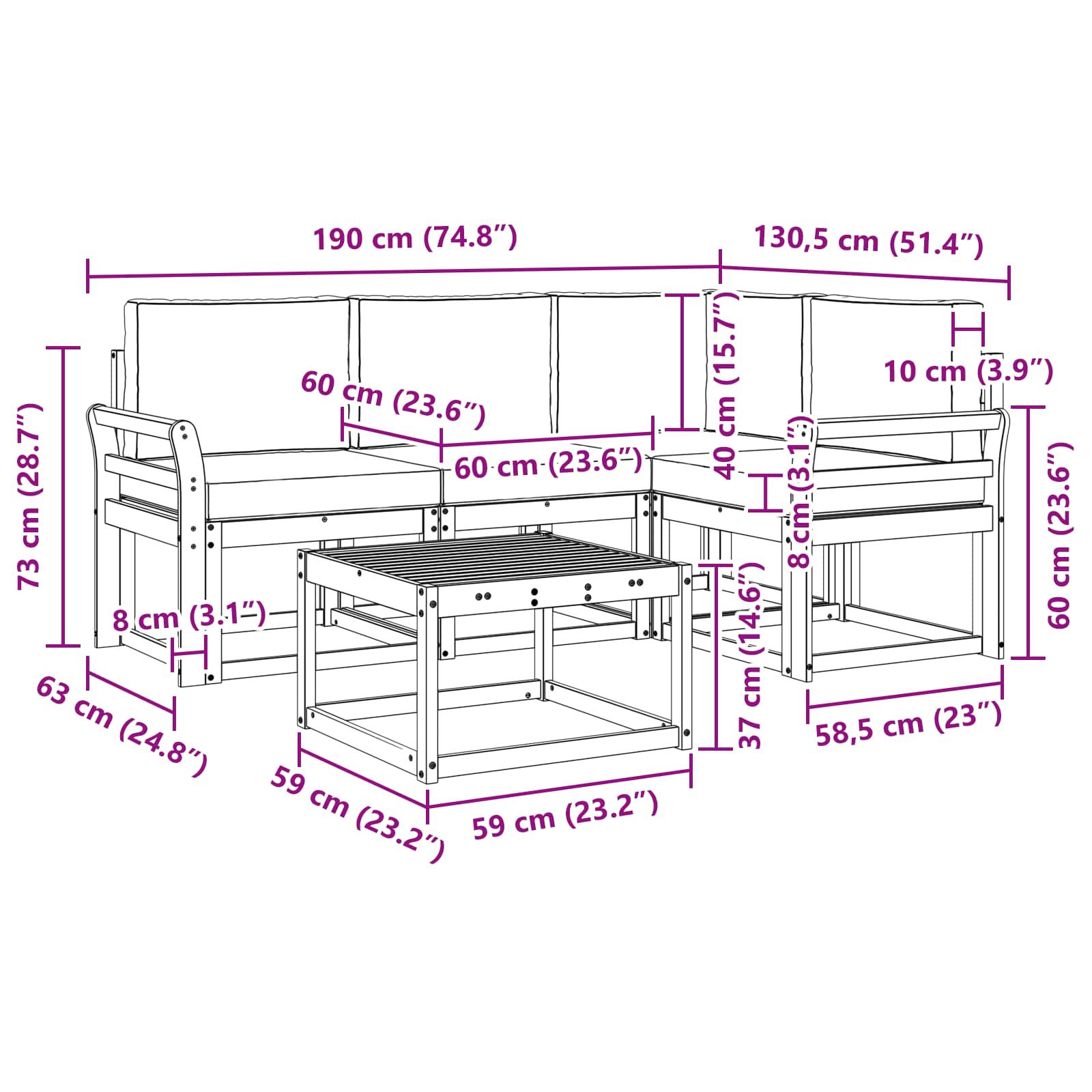 Set vanjskih sofa s jastukom 5 pcs Bijela i krem