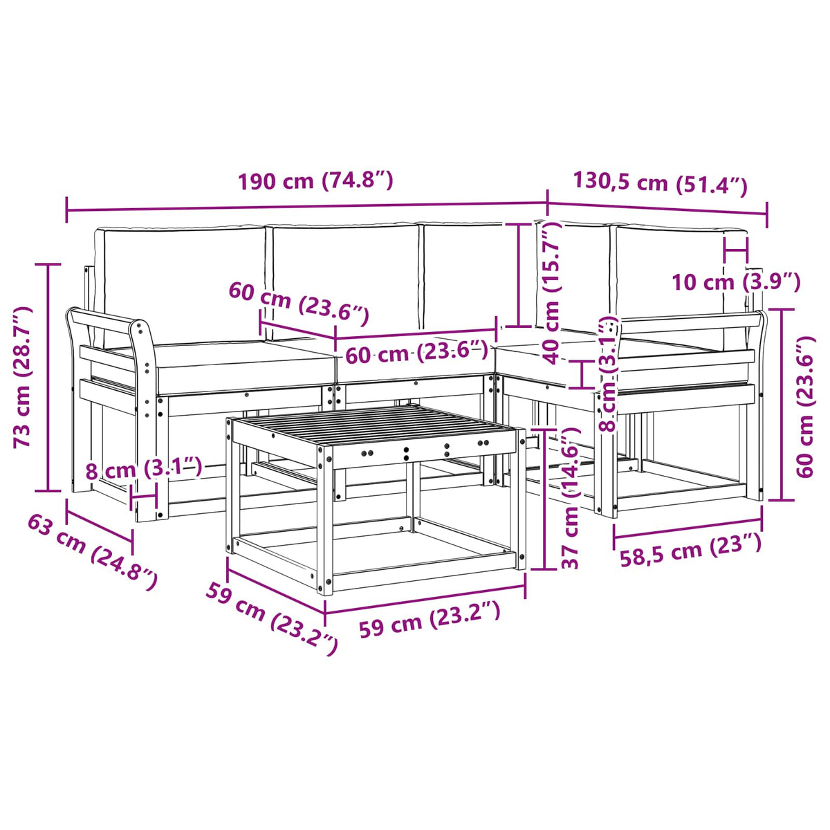 Set vanjskih sofa 5 kom. Bijela i krem