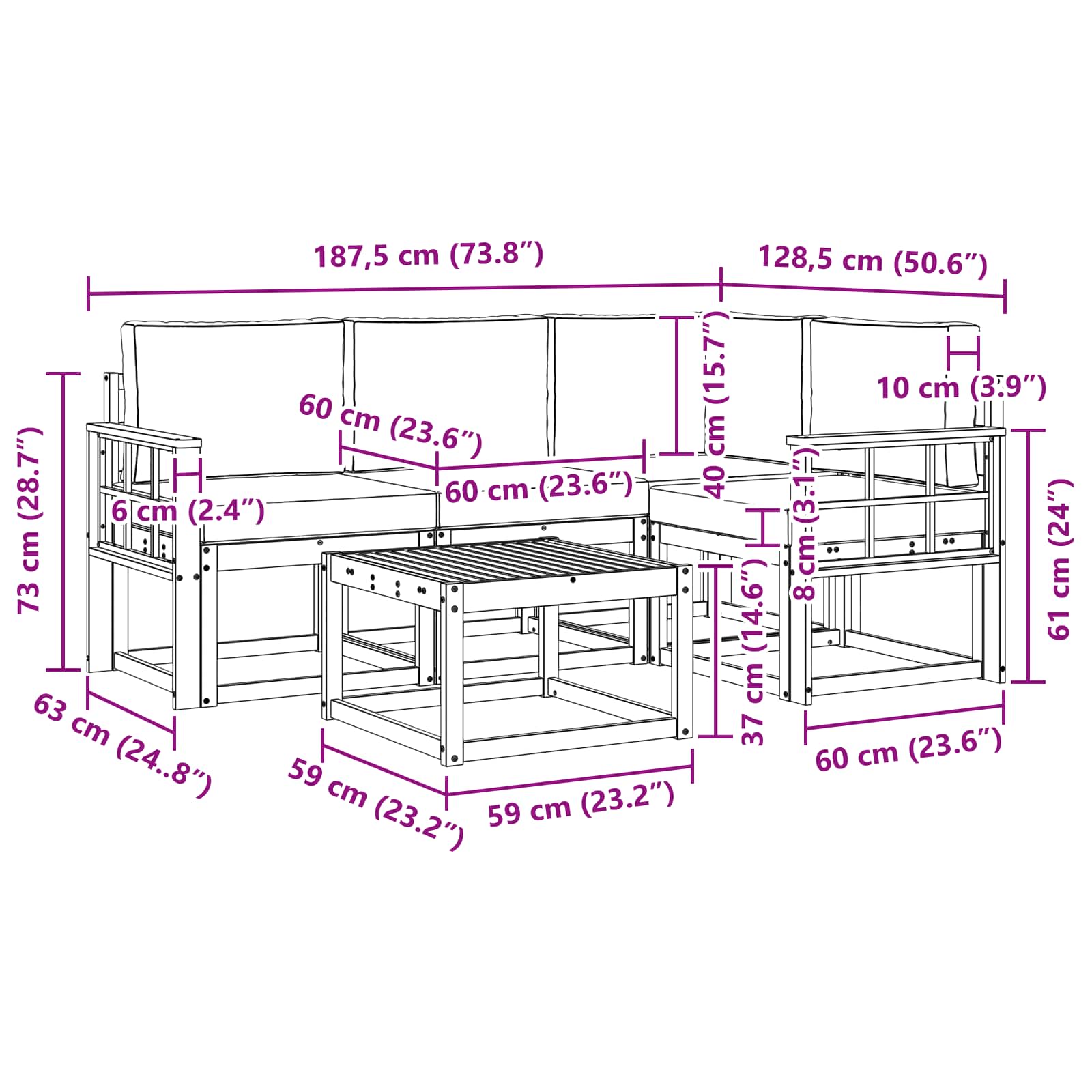 Set vanjskih sofa 5 pcs Bijela i svjetlosiva 59 x 59 x 37 cm