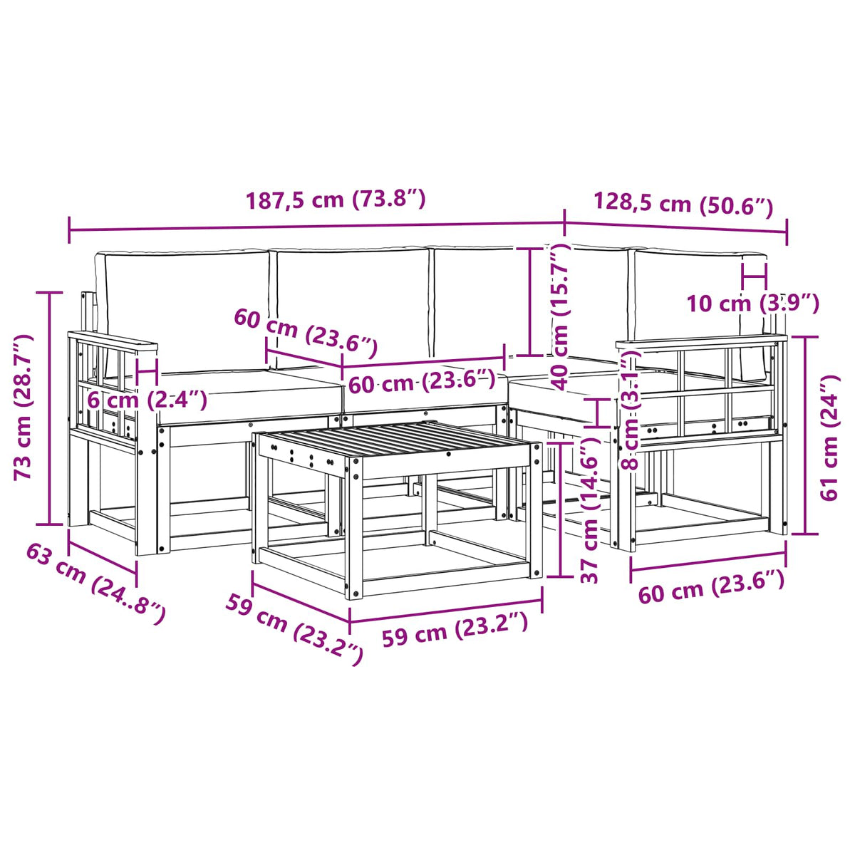 Set vanjskih sofa 5 kom. Bijela i bež