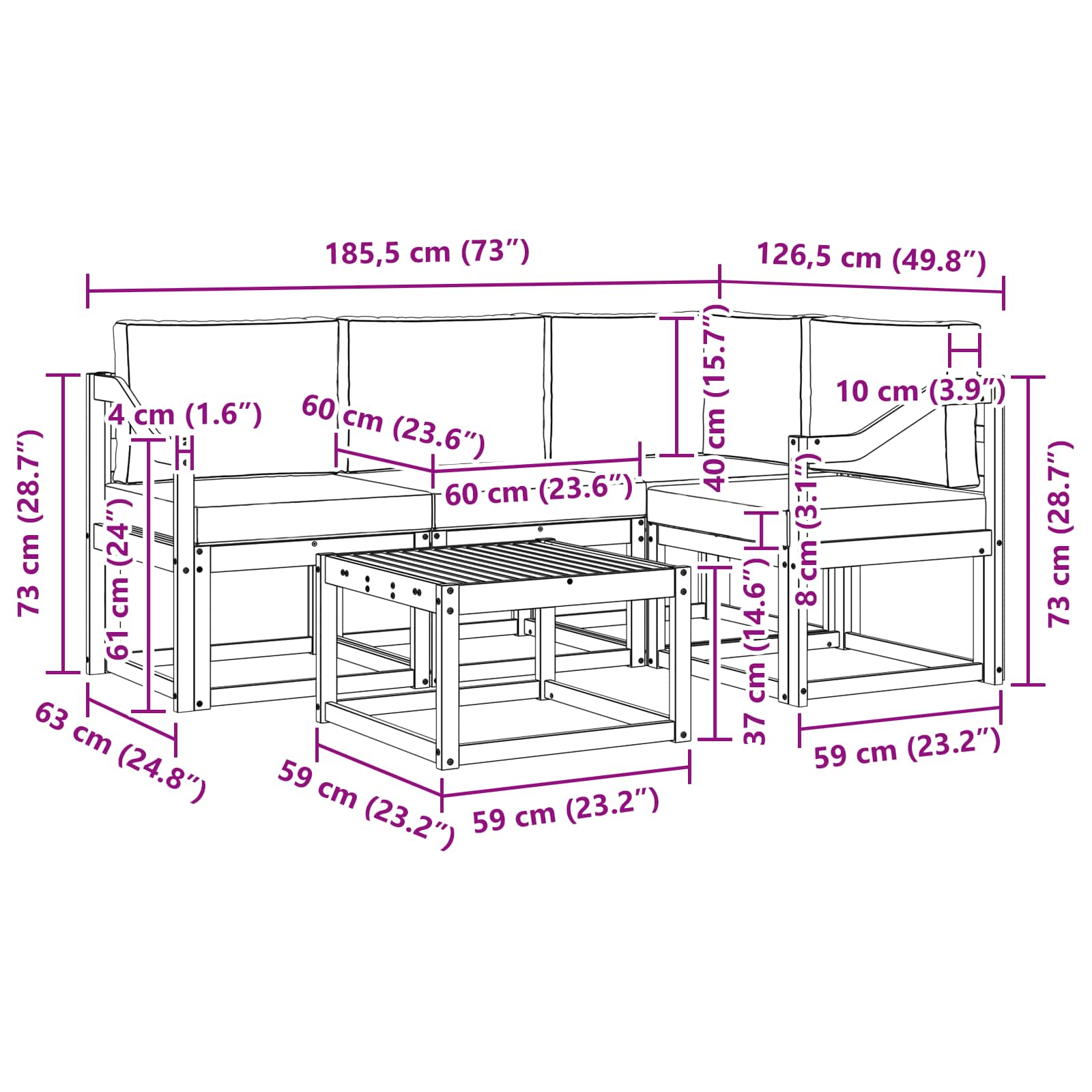 Set vanjskih sofa s jastukom 5 pcs Bijela i antracit
